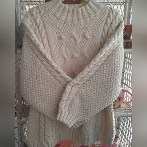 HandKnitted Wool ARAN Unique TUNIC Style Cable Pullover  Size L